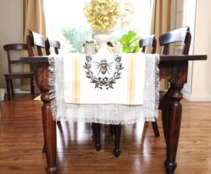 burlap table runner side view