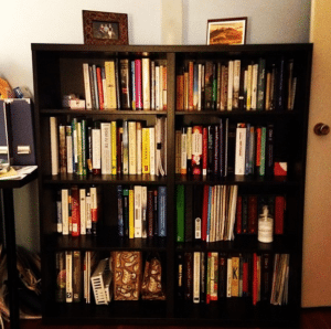 small studio bookshelf before