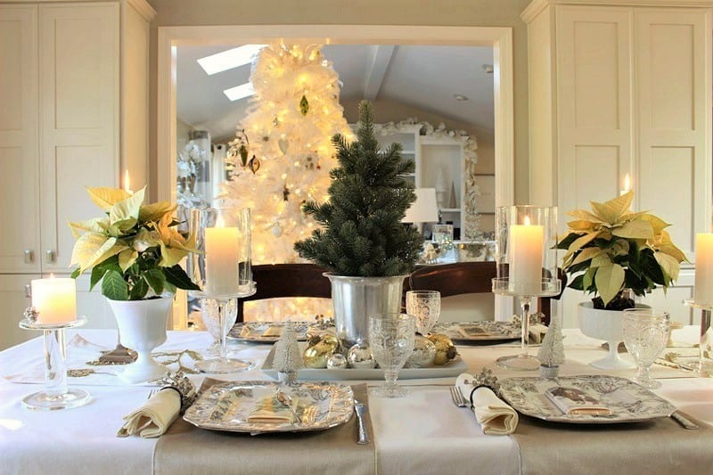 home-tour-dining-room-with white poinsettias