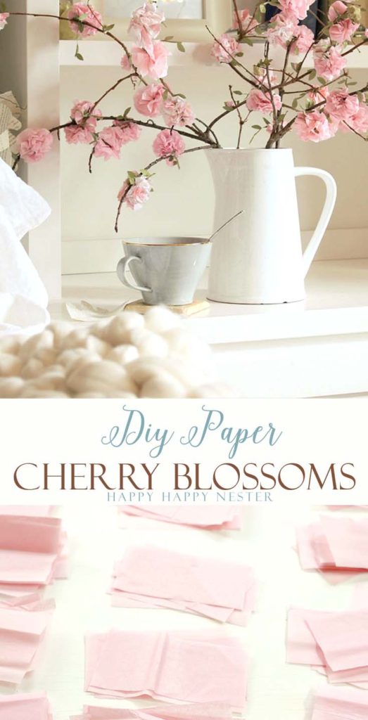 Paper flowers diy tutorial using tissue paper. Easy to make cherry blossoms that you attach to a real branch. These flowers are beautiful for your home.