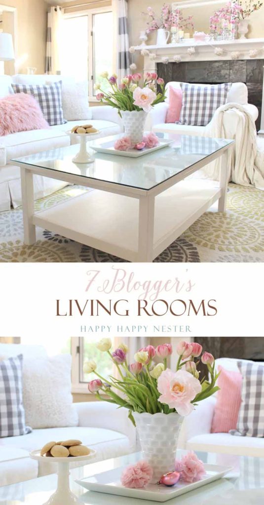 A new 2017 living room design for my home. I added touches of spring and Valentine's Day pink. I've teamed up with 7 bloggers and their great living rooms.