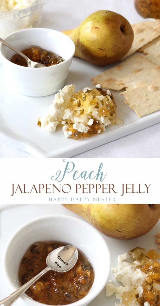 This Peach Jalapeno Pepper Jelly is a great combination of sweet and sour. It is the perfect appetizer paired with rustic crackers and European cream cheese. 