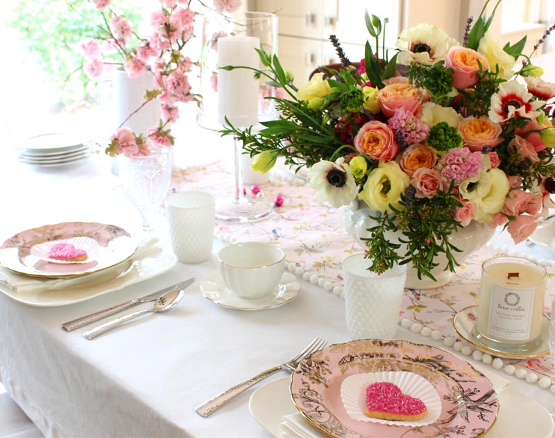 pink vintage valentine's day table decor