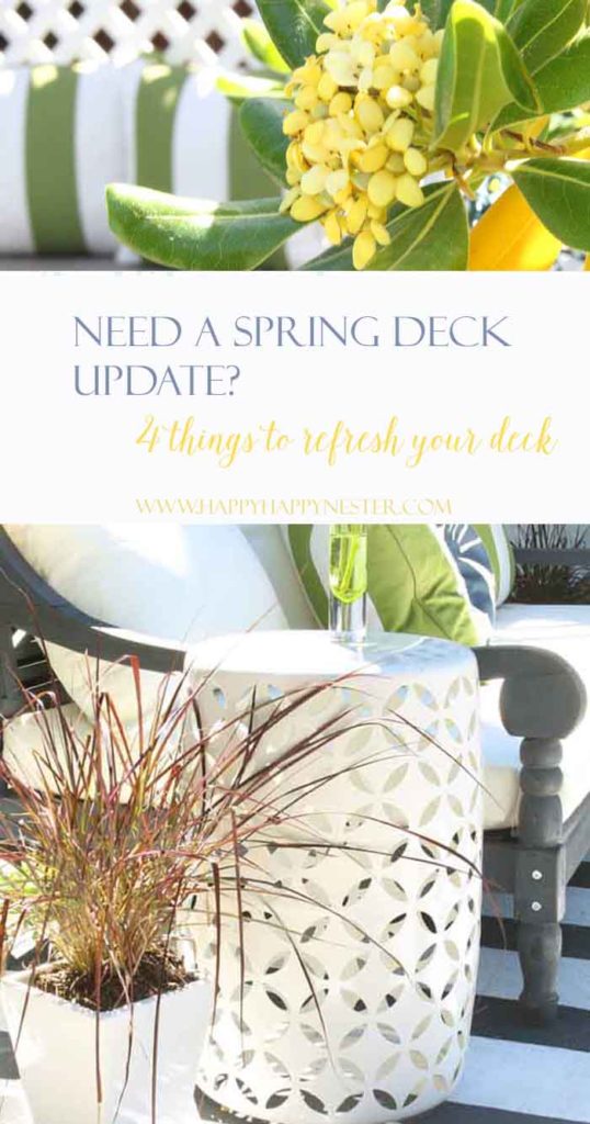 Add some easy touches to create a spring deck update. I have four things I did to create a livable and inviting summer deck that we will love this year.
