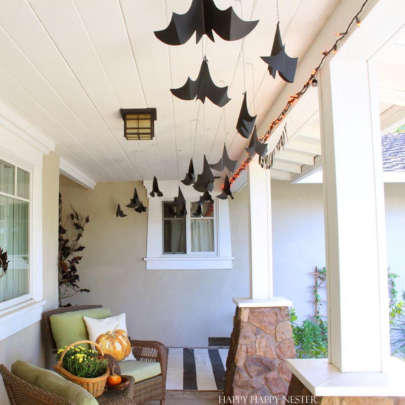 Bats hanging from outdoor porch ceiling