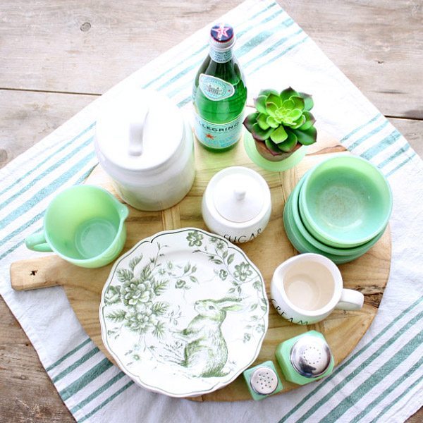 welcome spring with Jade green dishes and bunny plates