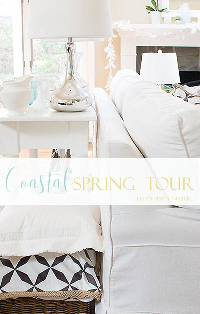 My coastal spring tour is one of my favorite ways of decorating. And this year, I love all the Pottery Barn style beach elements. It is fresh and sunny and goes perfectly in my California style home. Charcoal, white and aqua make a stunning combination of colors. #coastalspring #potterybarn #beachhome #beachdecor #decor