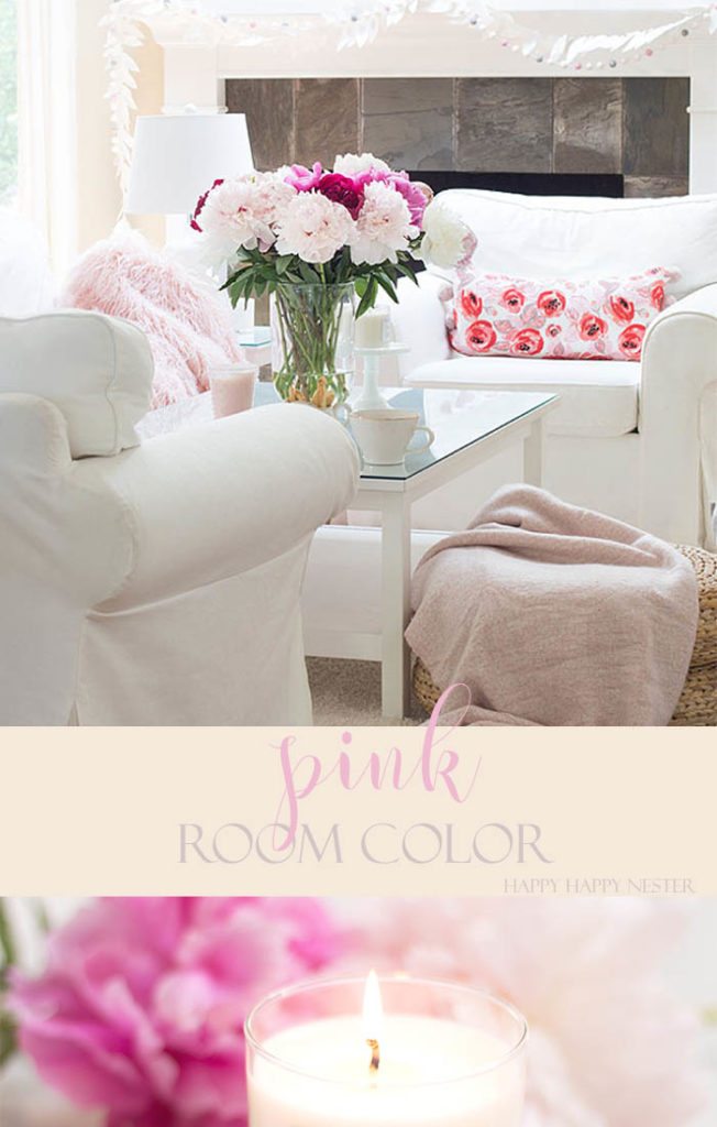 Frequently add a splash of living room color to freshen up your home. Here are 5 simple tips to an easy change. Pink and white are fun living room color combinations that celebrate spring and summer. See, how easy you can transform your decor. #pink #pinkdecor #decorating #summerpink #roomcolor #color