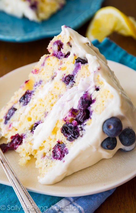 Lemon blueberry cake on plate