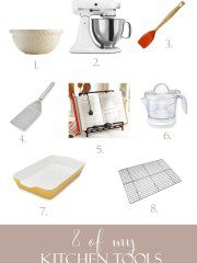 Good kitchen tools are essential. I have rounded up 8 of my favorite tools that I give my honest reviews of them. Some of them may surprise you since I found some of them by accident. I love some of them so much that I bought two of them for my kitchen. #kitchen #baking #kitchentools #baking #kitchens #shopping