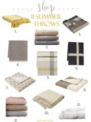 Here is some fun summer decor that is easy and fresh. Celebrate the summer with weather and restyle your home. I have collected some lightweight throws that will warm your guest when dining outdoors in your yard. Make sure to check out a beautiful summer bedroom while you visit this blog post.