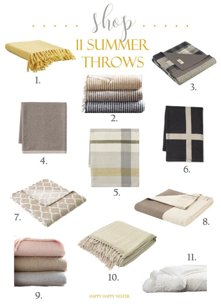 Summer throws are sometimes needed on chilly summer nights. I have collected my favorite lightweight throws just for you. This collection has both neutral and pastel colors perfect for any home. Shop my throws in this blog post. #homedecor #summerthrows #blankets #shopblankets #shopesummerthrows #lightweightthrows