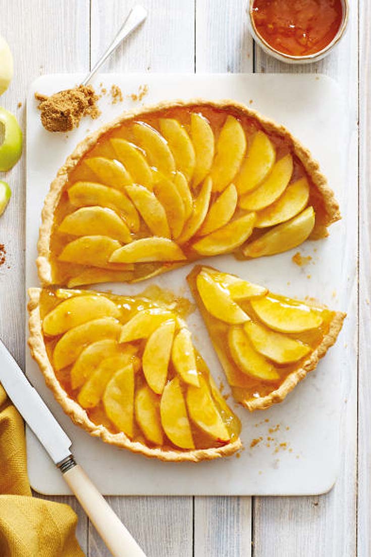 apple tart on wooden white table