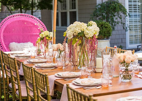 Beautiful blush feminine wedding table decor