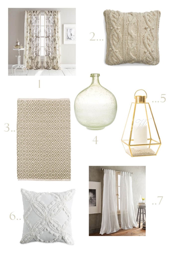 design board with neutral home decor items