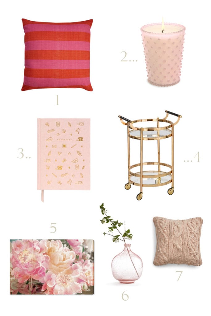 Design board with pink home decor