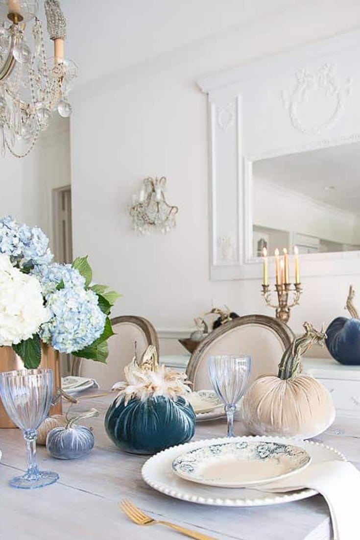 blue and white decorated table