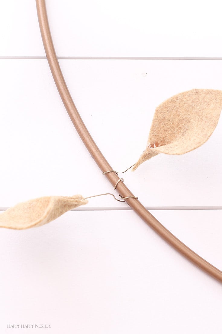 two tan leaf attached to wire
