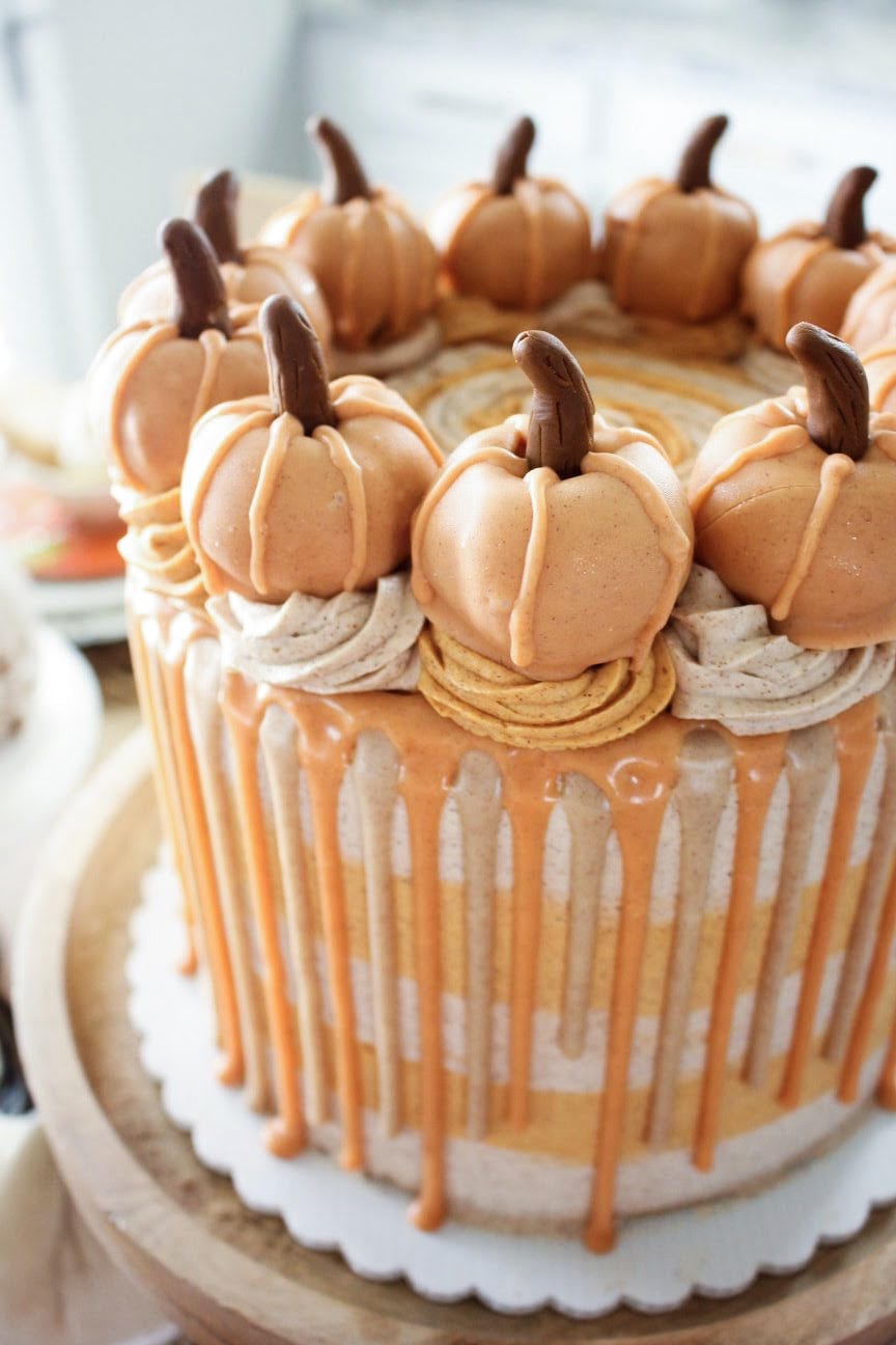 pumpkin marzipan on top of a pumpkin cake