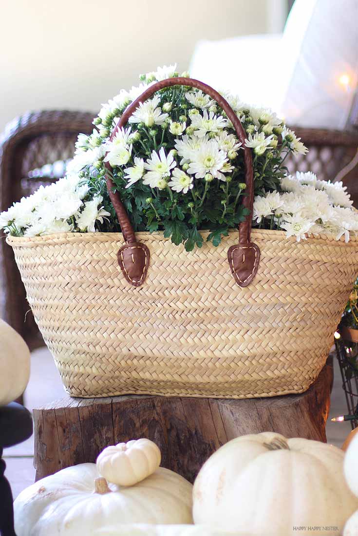 basket with white flowers