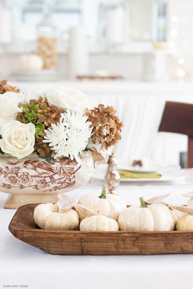 how to make glitter pumpkins displayed on table