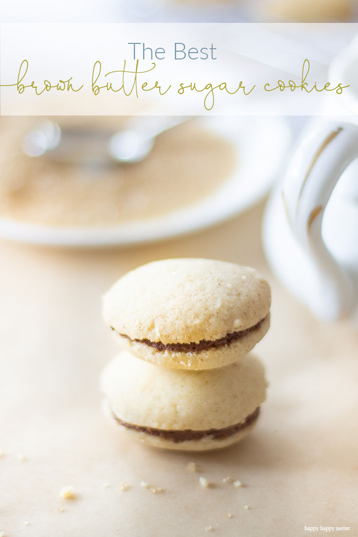 Brown Butter Sugar Cookies with Chocolate Ganache are rich with a light taste and luscious chocolate. This gourmet cookie will become a favorite on your first bite. Brown butter adds a nice rich and nutty flavor. Baking | Cookie | Sugar Cookie | Recipes | Desserts | Brown Butter | Best Cookie | Gourmet Cookies | Recipe