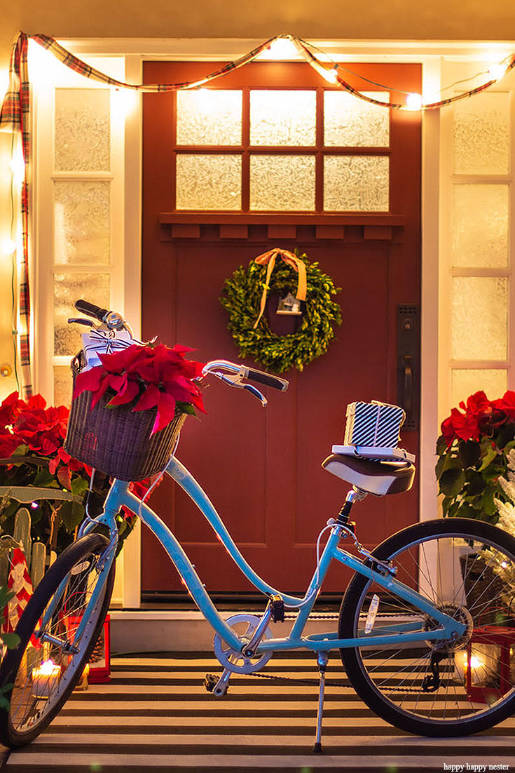 Welcome to an inspiring Christmas Home Night Tour. On the tour are my front porch, living room, and dining room. The tour includes twinkle lights, Christmas trees, holiday cookies, and even a decorated bike. The evening light makes everything sparkle and magical. Christmas Tour | Holidays | Christmas Decor | Christmas