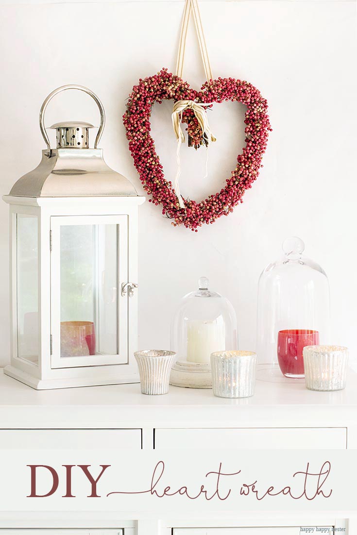 This easy DIY Heart Wreath Tutorial has a vintage style that is perfect for Valentine's Day and all year. The pepper berries add a natural touch which is gorgeous. If you have these trees in your neighborhood then you'll love to make this wreath. Wreaths | Valentine's Day Wreath | Diy Wreaths | Crafts | Valentine Craft
