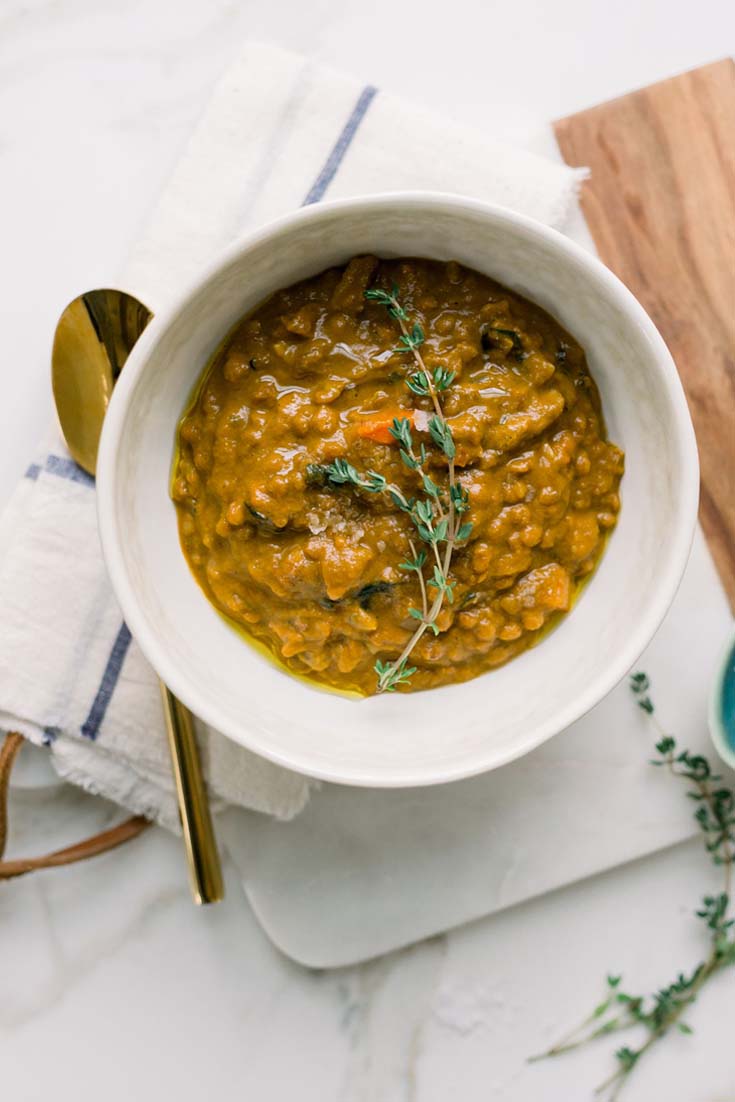 This bowl of Lentil soup is a healthy recipe.