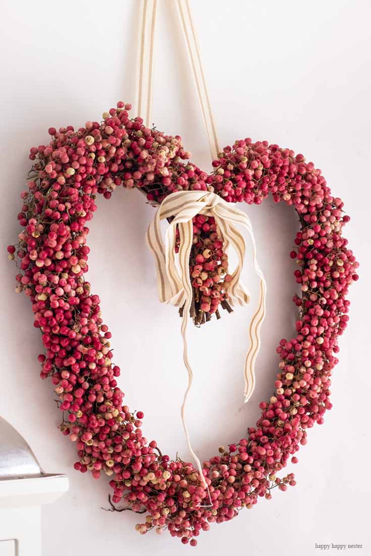 Valentine White Pink or Red Berries Grapevine Heart Shaped Wreath