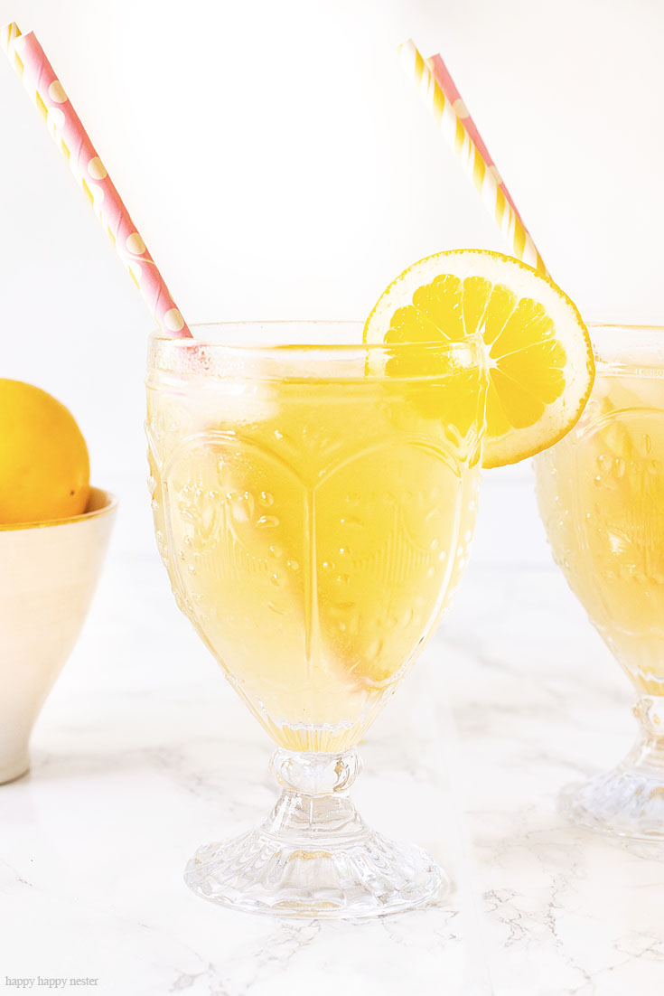 Add Lemons, Carbonation, Agave Syrup, White Tea to make this Delicious Sparkling Tea.This is a yummy Carbonated Lemon Iced Tea Recipe that is a refreshing sparkling tea. Since I have a ton of Meyer lemons that is what I used, but you can use lemons for this recipe. This is a sweet tea with bubbly carbonation. #icetearecipe #icetea #sparklingdrinks #drinkrecipes #lemonrecipes #meyerlemons #sparklingteas