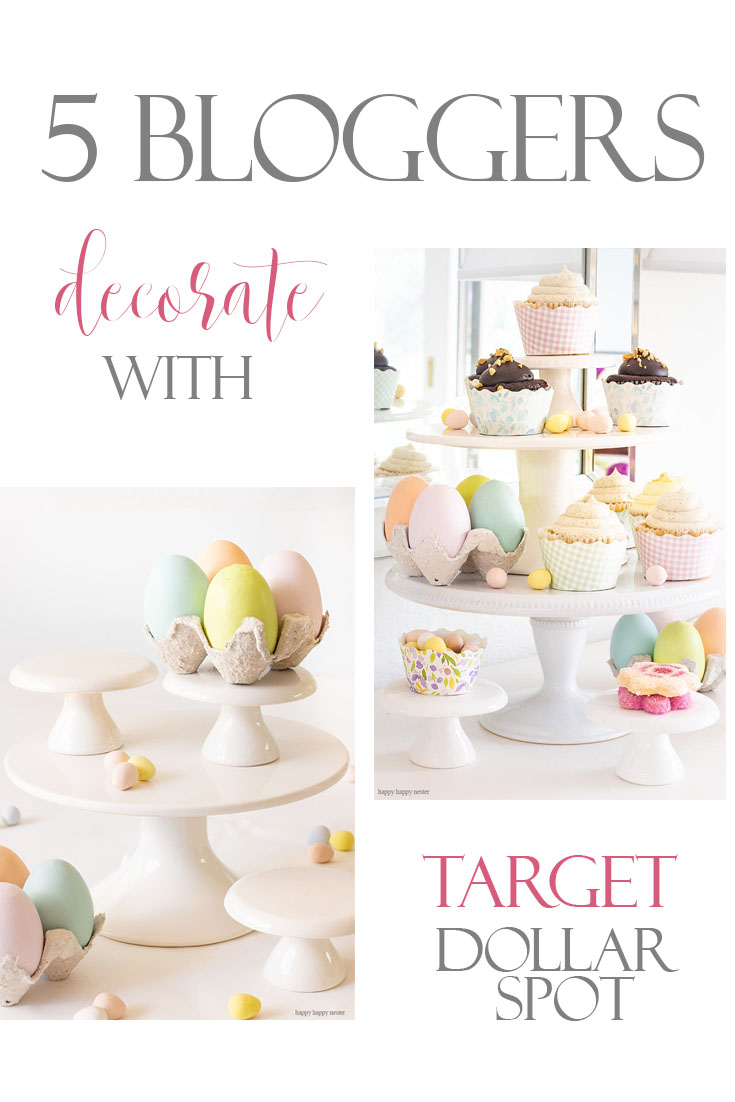 This week, our 3 Ingredient challenge is to Decorate with Target Dollar Spot Items! For this project, I came up with a great display for my yummy Easter cupcakes. My cake stands and eggs are so cheap, and I'm so pleased how great they display my desserts for entertaining. #target #targetdollarspot #decorating #easter