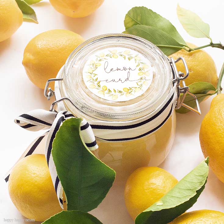 If you have a bunch of lemons, make sure to try this lemon curd recipe. There is nothing better than fresh Homemade Lemon Curd with Printable Labels. Make this lemon curd and give it to friends and family as gifts. Add this cute printable and a pretty jar, and it is the perfect gift. #lemoncurd #baking #englishlemoncurd #printable #labels #freelabels #lemoncurdlabel #lemondessert #recipe