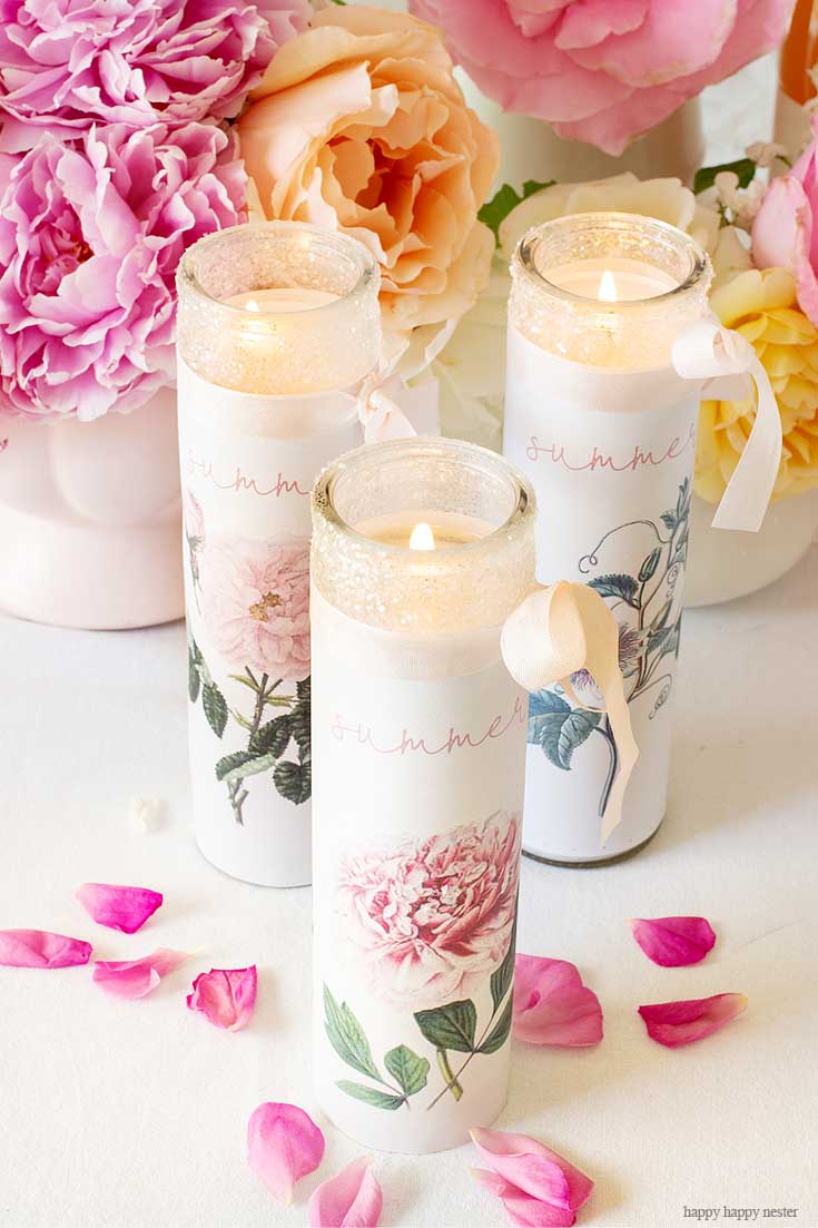 Need a Fun Candle Project? Make Your Own Personalized Candles with a supplies and a couple of minutes. This easy candle craft makes the prettiest summer candles! #crafts #candles #diy
