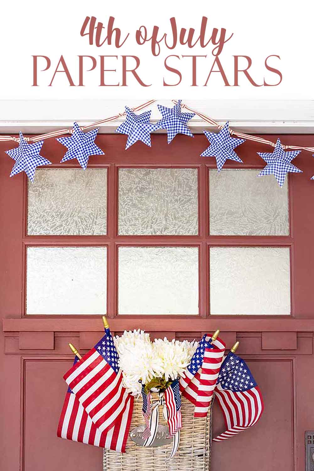 This DIY Paper Stars for 4th of July Garland is an easy and inexpensive holiday banner. Get the free printable, cut and fold and string it on a cute ribbon. #4thofjuly #garland #crafts #papercrafts #summerproject #diy #paper