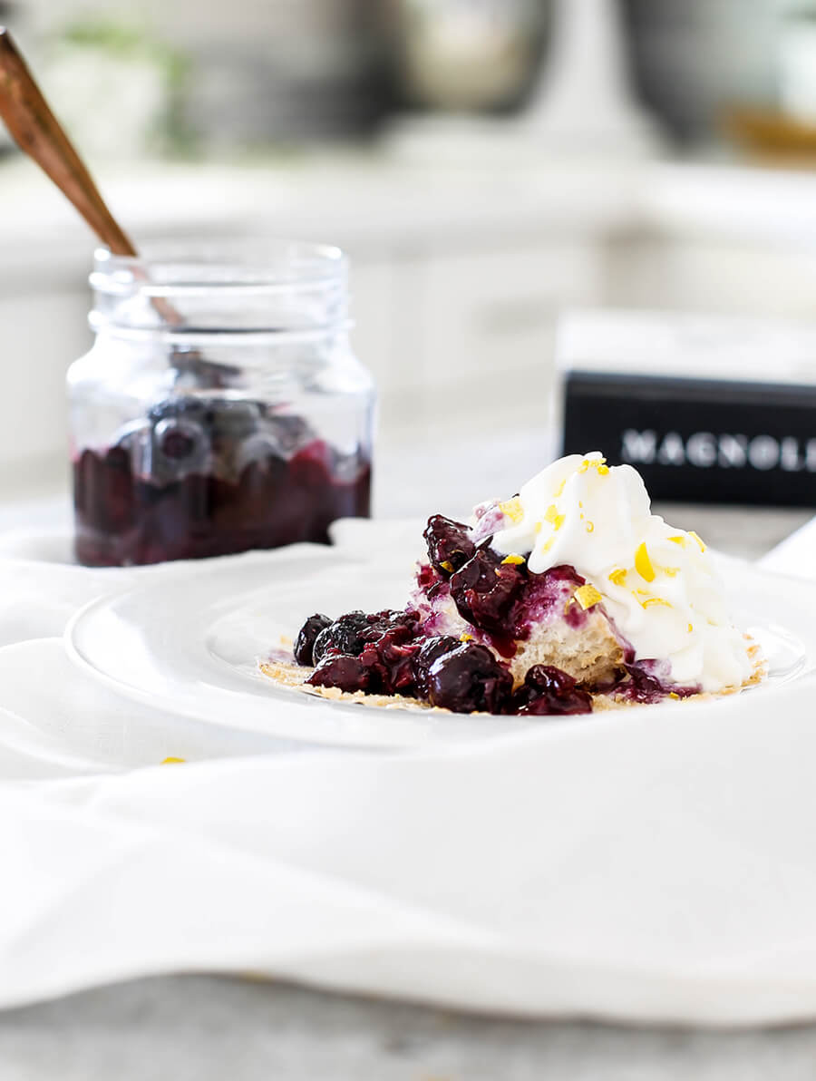 Lemon Angel Food Cupcakes with Fresh Blueberry Compote is inspired by Magnolia Table Cookbook. #recipes #fixerupper #blueberrydesserts #desserts