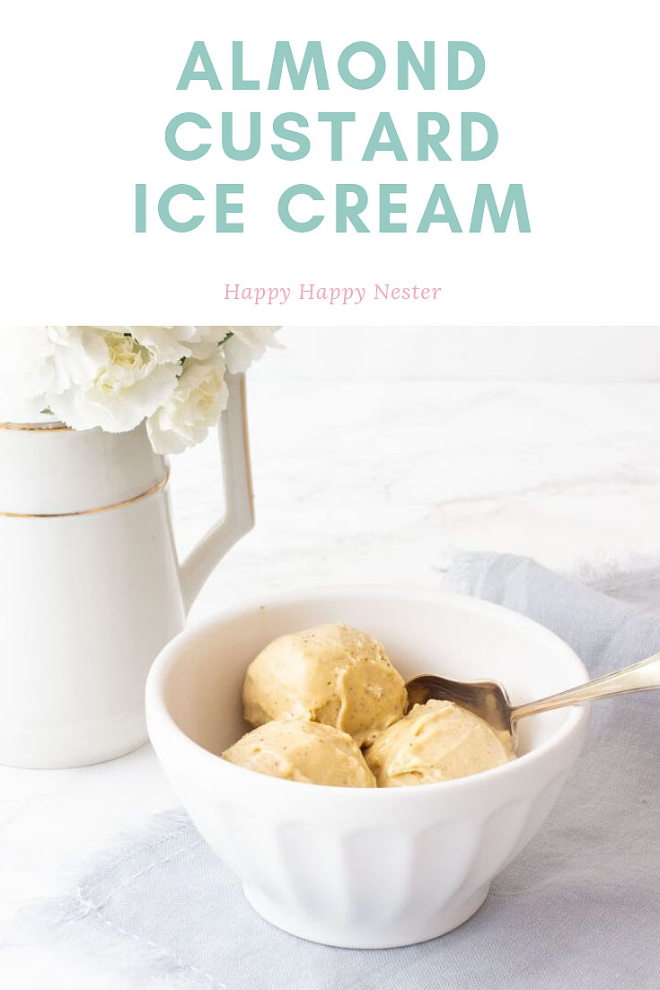 This Almond Custard Ice Cream Recipe is yummy! Almond Milk is its base and the eggs make it creamy. You will love this even if you aren't allergic to milk. #recipes #icecream #icecreamrecipes #desserts