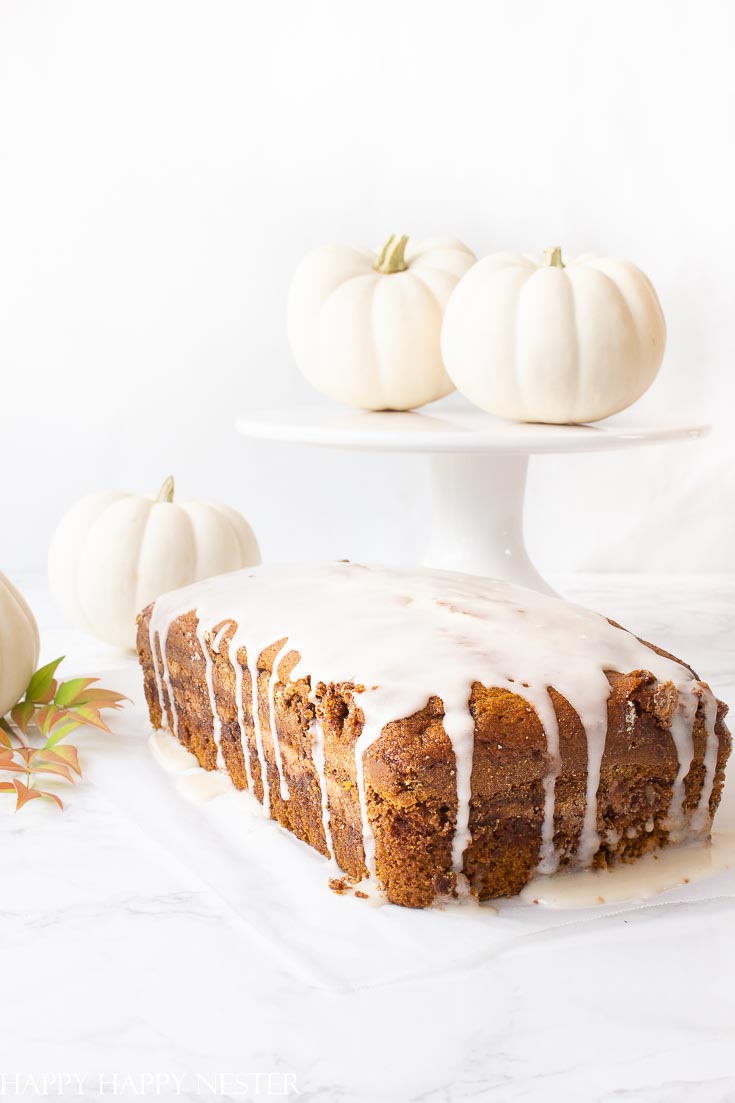 I absolutely love this Pumpkin Bread with a cinnamon, sugar and nut swirl in the middle and topped with icing. It is reminiscent of Starbuck's pumpkin bread but better.