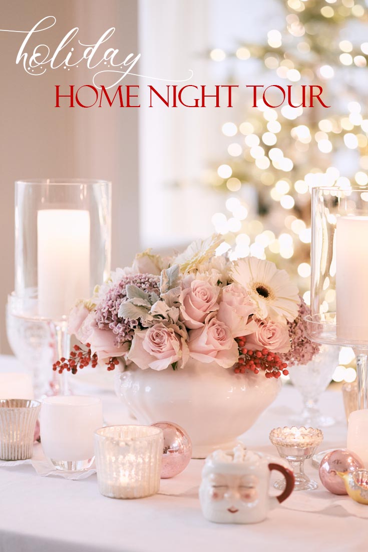 Do you need some Holiday Home decor ideas? This pretty Christmas night tour is packed with ideas for your Christmas dining room to outdoor entertaining. #christmasdecor #decoratingfortheholidays #holidaydecor