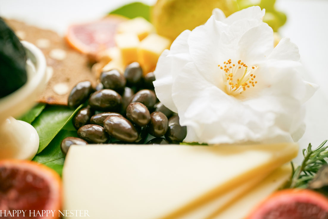 This impressive Charcuterie Board is elegantly styled with delicious cheeses, slices of bread, fruit, and chocolates. This epic appetizer will wow friends. Make this for any get together or meal. #charcuterieboard