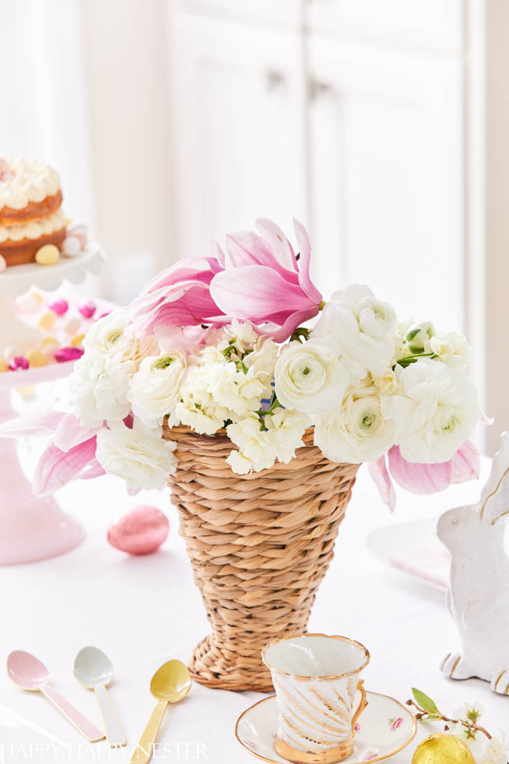 Beautiful spring flowers create a pretty table