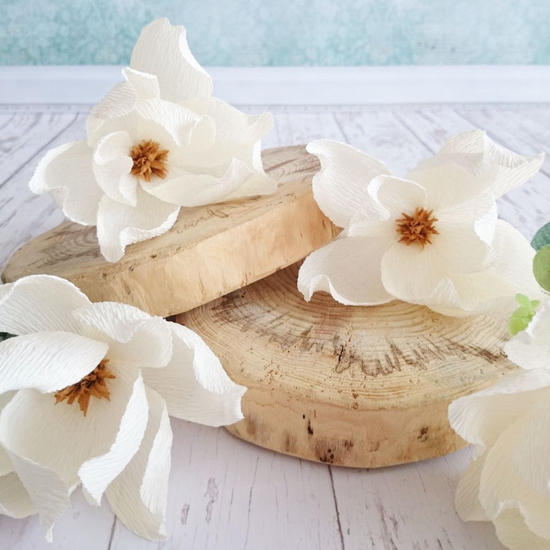 white Magnolia paper blossoms