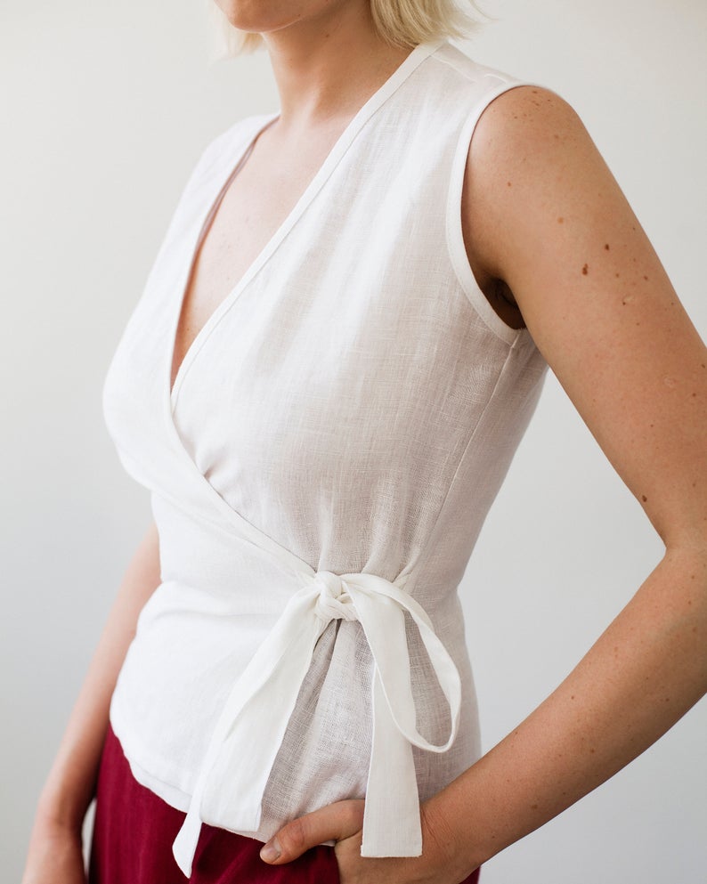 white linen sleeveless top
