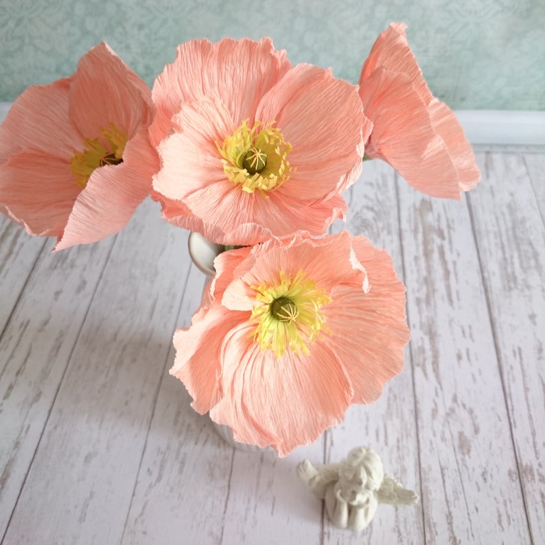 These peach colored poppies are such beautiful paper flowers that you can buy on Etsy.