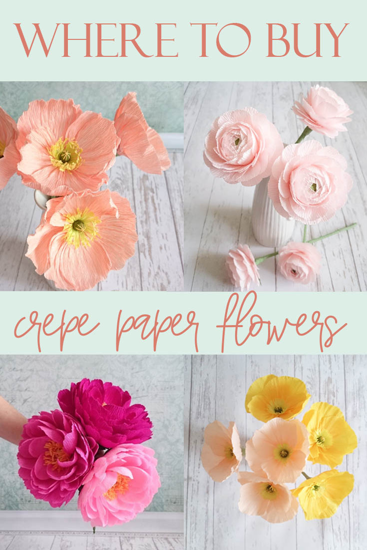 Where to buy crepe paper flowers on Etsy. Pin for Pinterest