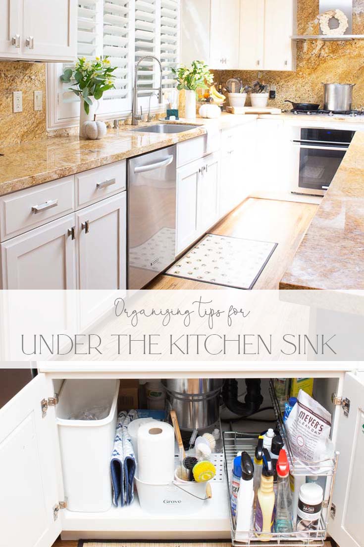 organizing tips for under the kitchen sink pin