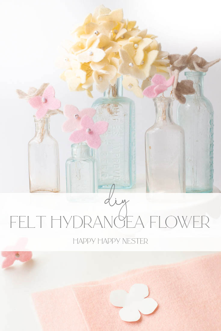 diy felt hydrangea flower tutorial pin