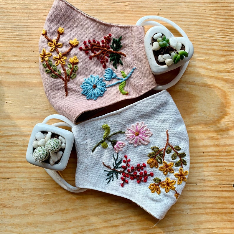 Linen embroidered face masks