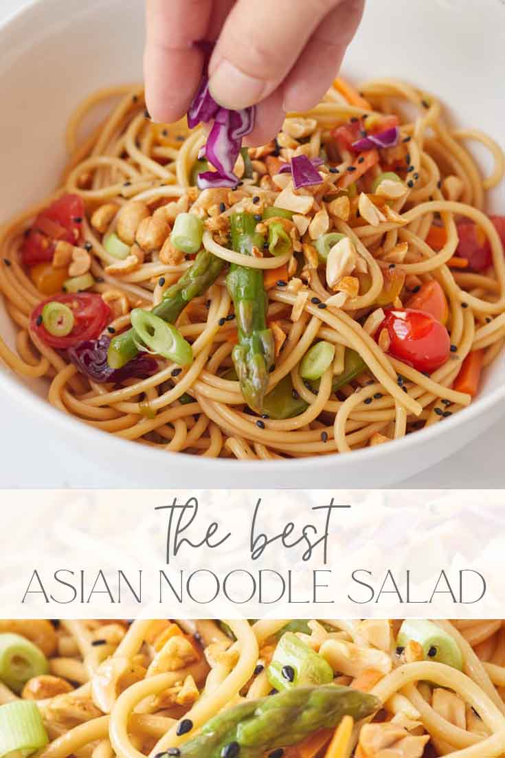 Simple Asian Noodle Salad with Toasted Sesame Dressing pin