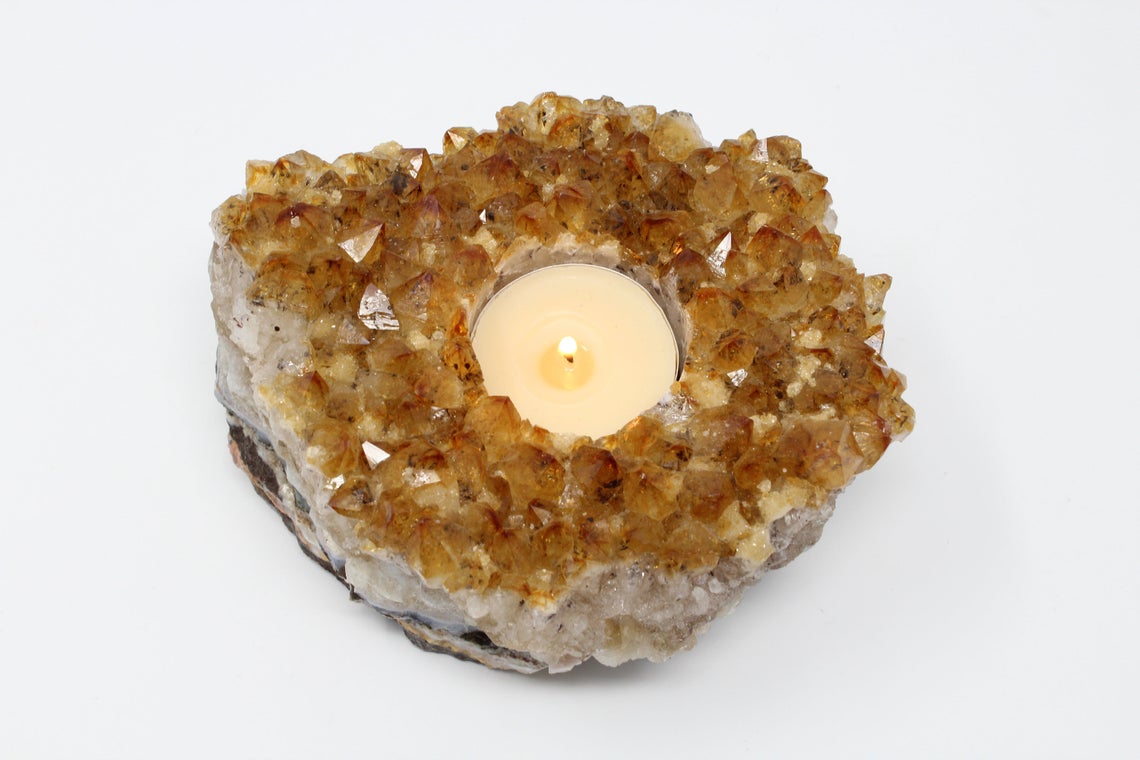 citrine quartz candle holder